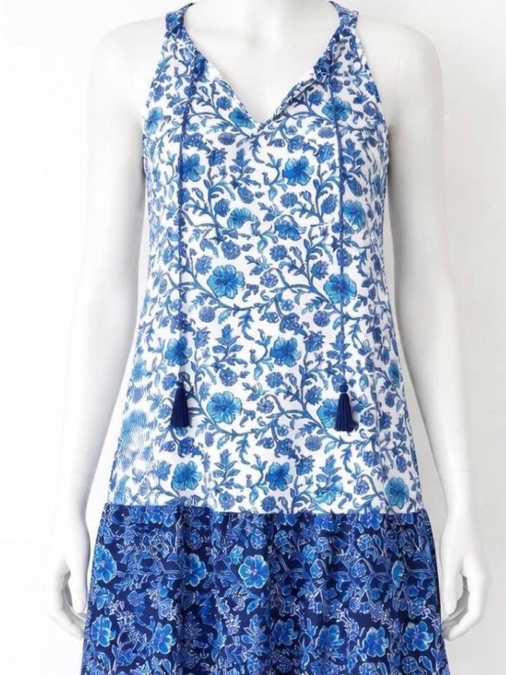 Tommy Bahama Blue Floral Swim Spa Dress Cover Up Tassel Pockets L